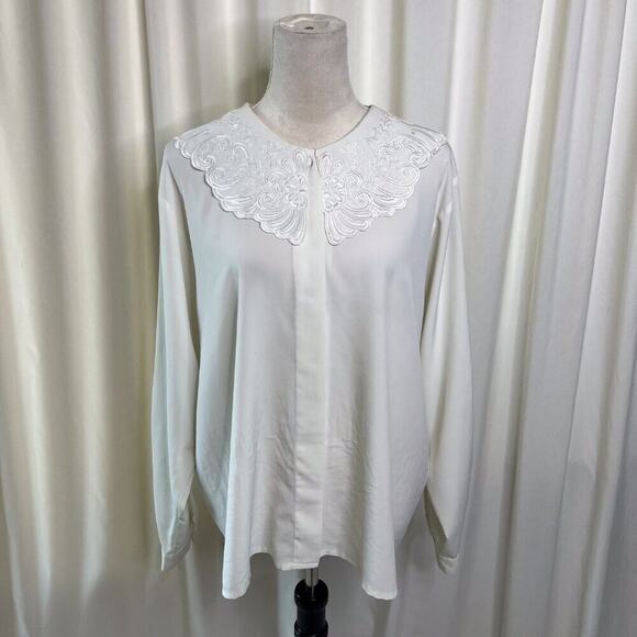 Yves St. Clair Vintage Embroidered Blouse Floral Pilgrim Collar Long Sleeve - Picture 2 of 13